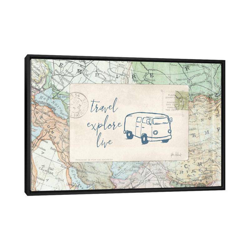 «Travel Posts II», impression sur toile, H 40 po x l 60 po x P 1,5 po, Toile avec cadre noir, Pas de tapis