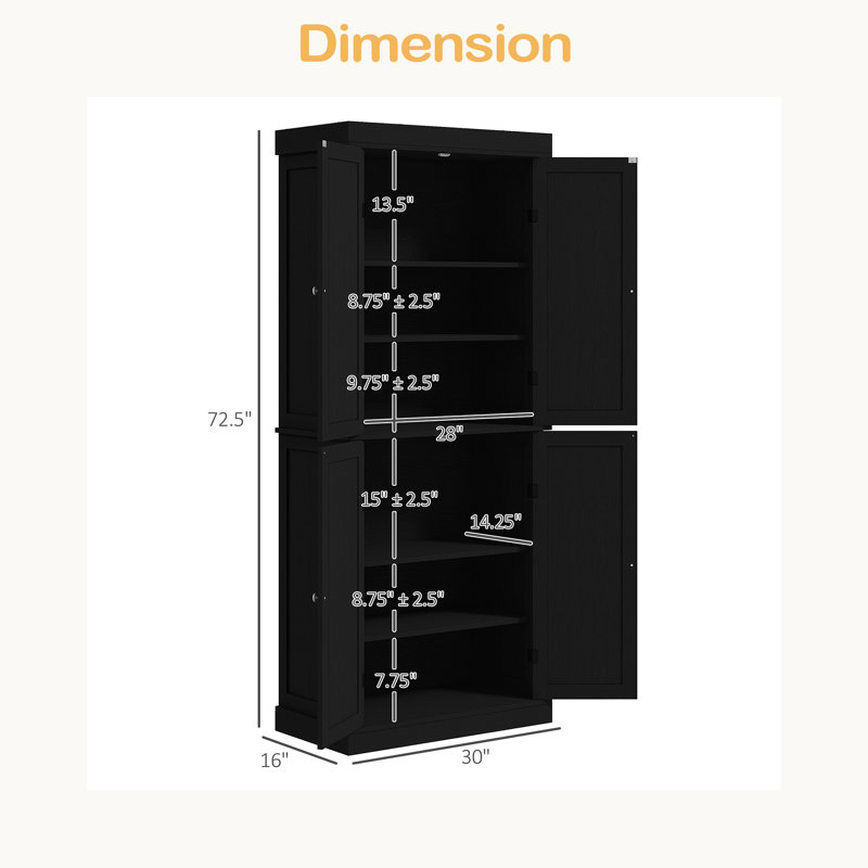 Armoire de cuisine de style nordique, armoire de cuisine autoportante, armoire de rangement avec portes et tablettes, Noir