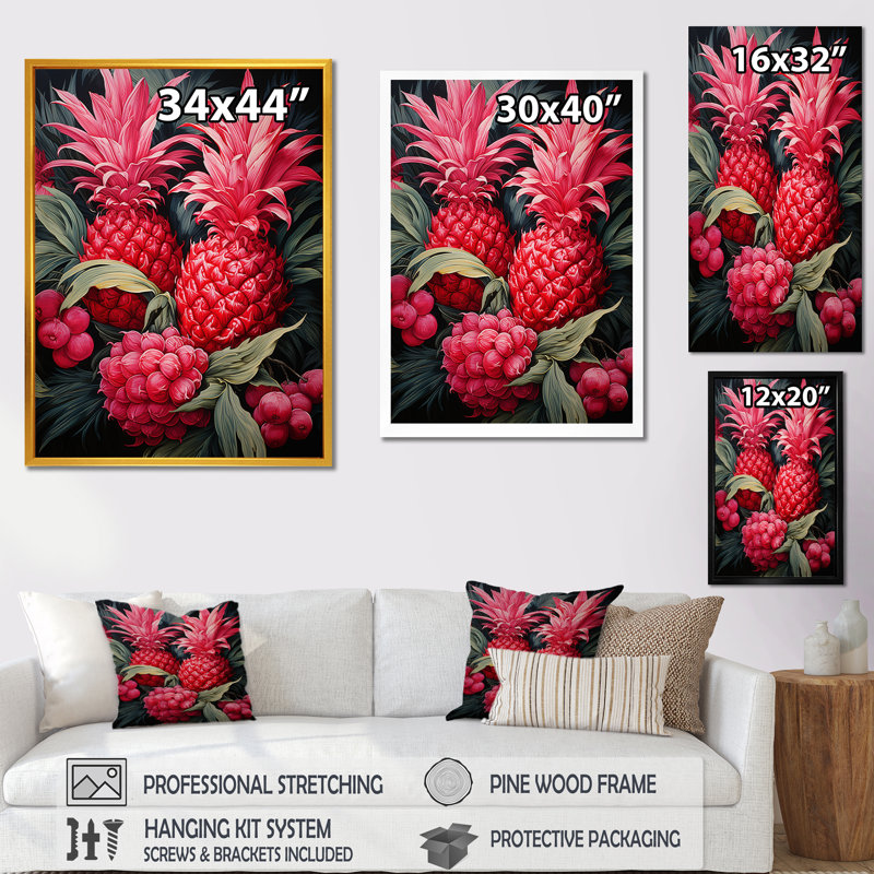 Rustic Pink Pineapple Canvas Print with White Frame, 20" x 12"