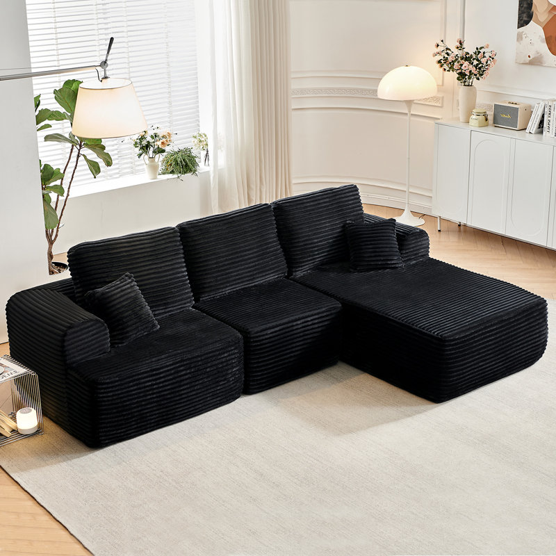 Canapé modulaire surdimensionné de 106 po avec canapé convertible en forme de L Boneless, Orienté à droite, Noir