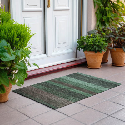 Machine Washable Indoor/Outdoor Cinead ACN1569 Green Rug