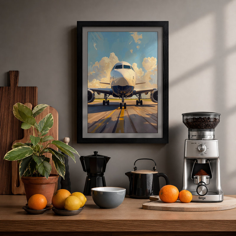 Aircraft on the Runway Modern - Framed Print, A2 - 59.4 x 42.0 cm, Black