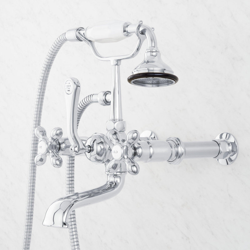 Robinet de baignoire mural style téléphone avec poignées en croix, Chrome