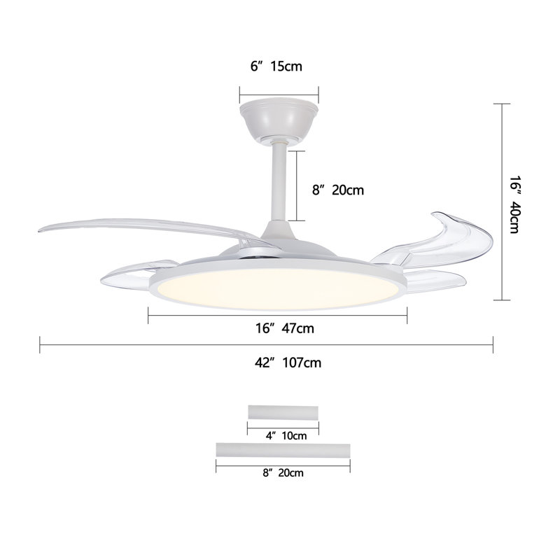 Ventilateur de plafond rétractable de 42 pouces, ventilateur de plafond à profil bas avec lumière et télécommande, ventilateur noir moderne avec pales rétractables pour la salle à manger salon chambre à coucher, à intensité variable, minuterie
