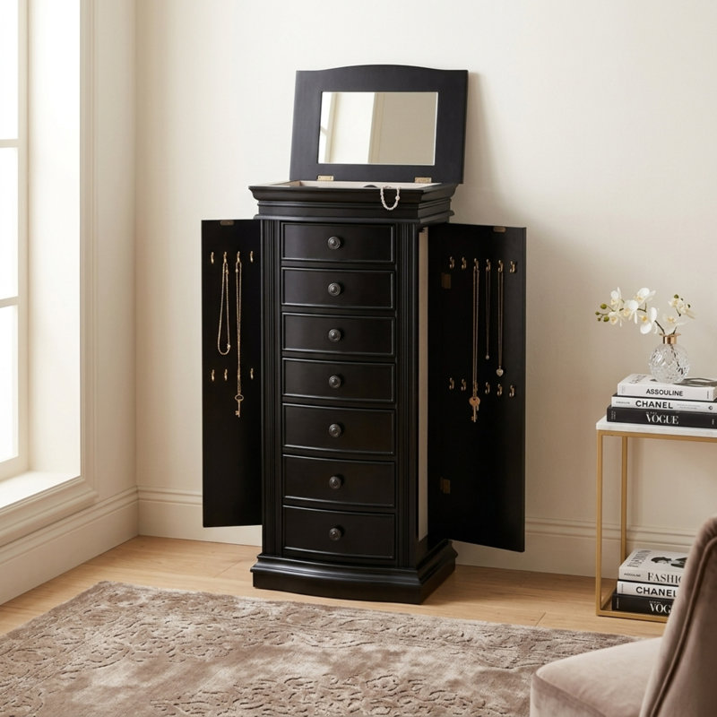 Armoire pour bijoux avec miroir Aitkin, Noir