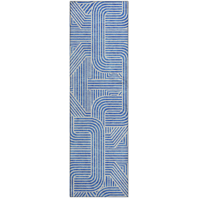 Premium Machine Washable Prisco Blue Rug, Runner 2'3" x 7'6"