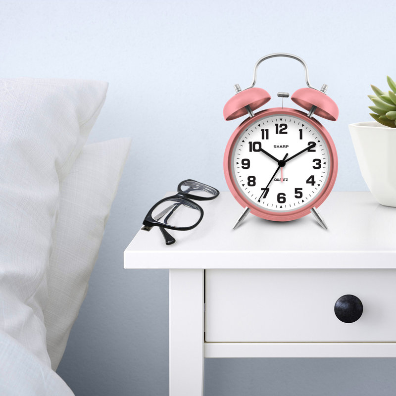 Sharp Twin Bell Quartz Analog Alarm Clock, Pink