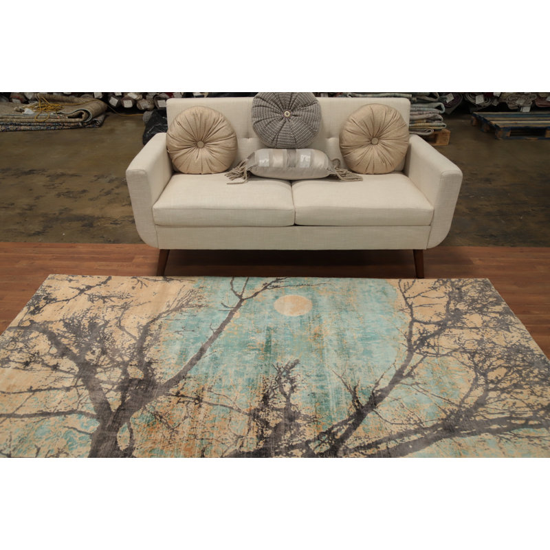 Tapis abstrait silhouette d'arbre abstrait 5 x 8 avec motif de ciel au clair de lune