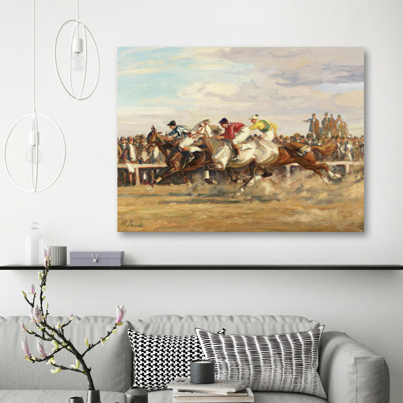 Horse Race by Angelo Jank - No Frame Painting on Canvas, 60cm H  x 80cm W  x 4cm D
