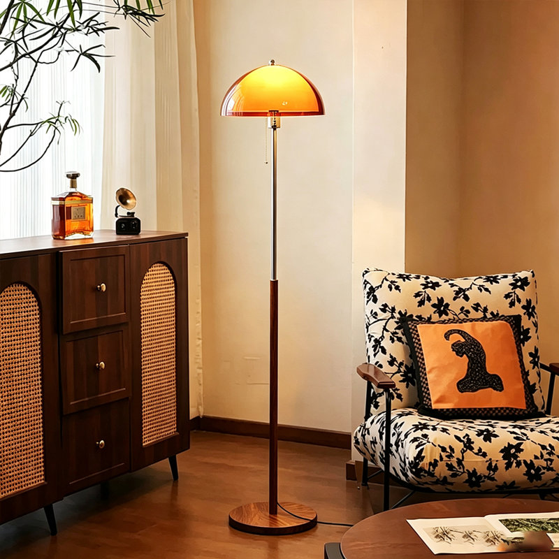 Retro Floor Lamp Simple Design LED Floor Lamp Double‑Layer Acrylic Shade Pull Chain & Foot Switch