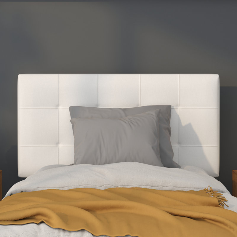 White Twin Tufted Upholstered Headboard with Diamond Stitch