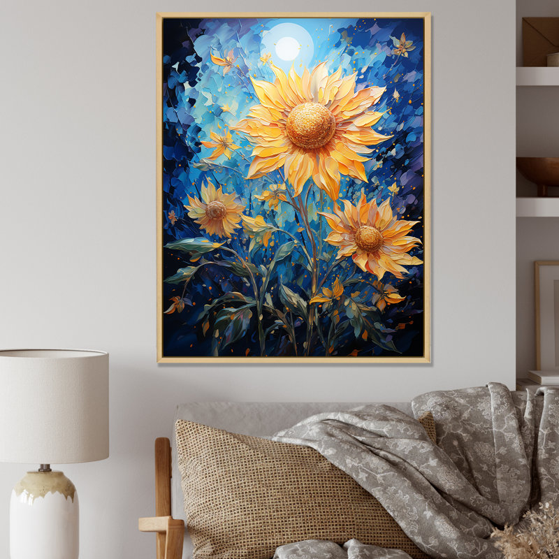 Expressionniste énergie tournesols II, H 32 po x l 16 po x P 1 po, Cadre flottant naturel