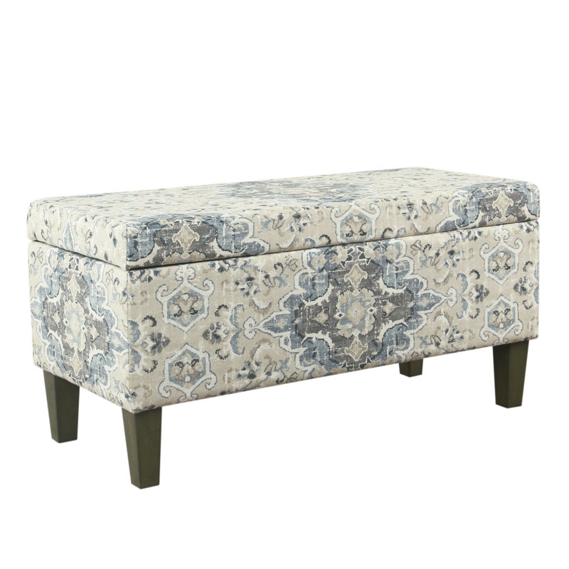 Grand banc de rangement décoratif de 36 po de largeur Chantrell, Médaillon antique bleu et crème