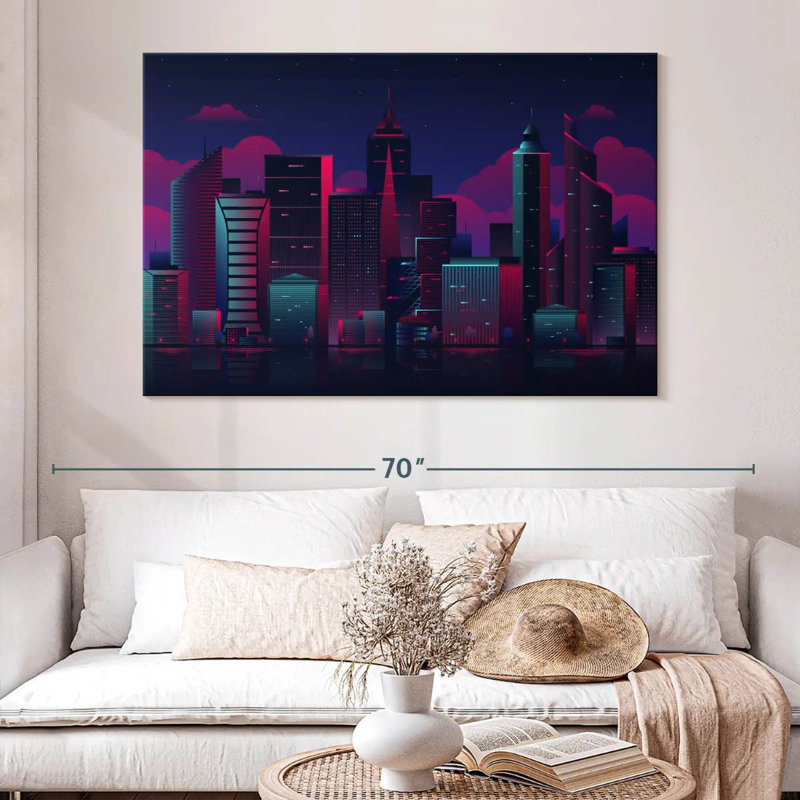 Paysage urbain de nuit Siron, H 34 po x l 51 po