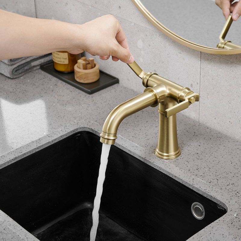 Double Handle Industrial Style Bathroom Faucet, Brushed Gold
