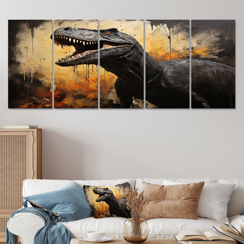 Trinx Vintage Jurassic Trex Portrait II - Dinosaur 5 Piece Wall Art ...