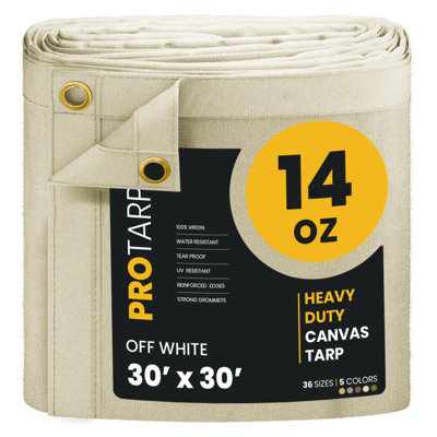 Bâche de toile résistante à l'eau 14 oz PROTARP résistante à l'eau, housse de bâche résistante aux UV avec œillets en laiton antirouille, polyvalente pour auvent, toit, camping, pile de bois. (Blanc cassé)