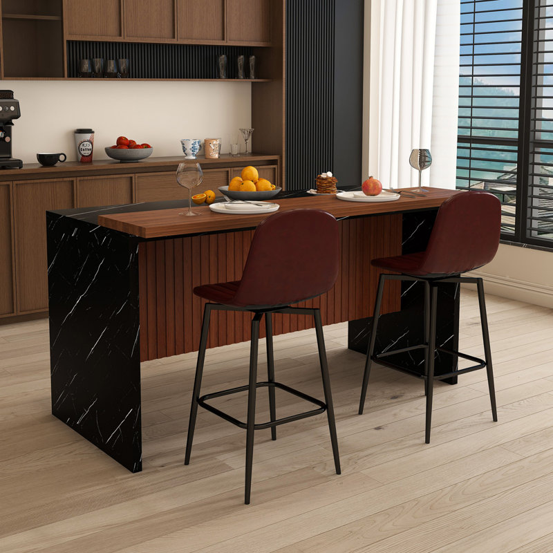 Table moderne avec 2 tabourets de bar, ensemble de table de salle à manger avec éclairage DEL pour la salle à manger, Noir