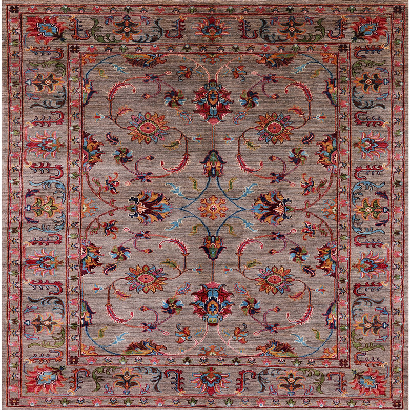 Tapis brun à motif oriental, Carré 8 pi