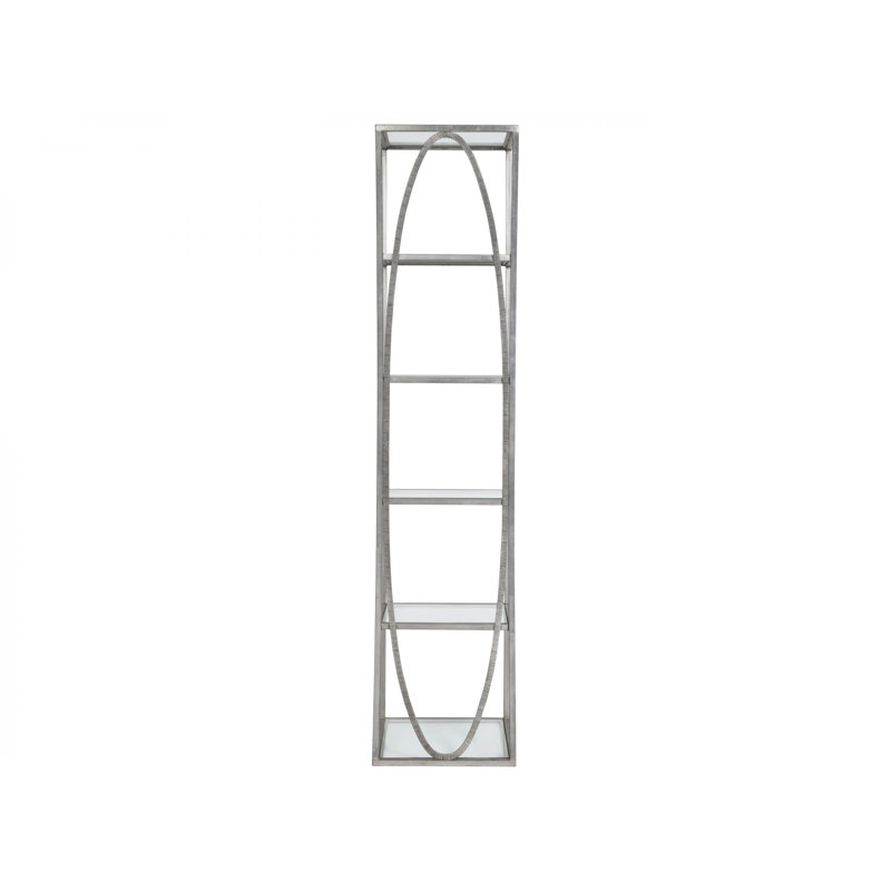 18"W x 19"D x 80"H  5-Tier Metal Designs Ellipse Slim Etagere, (5 Shelves) 80" H x 18" W x 19" D, Silver Leaf