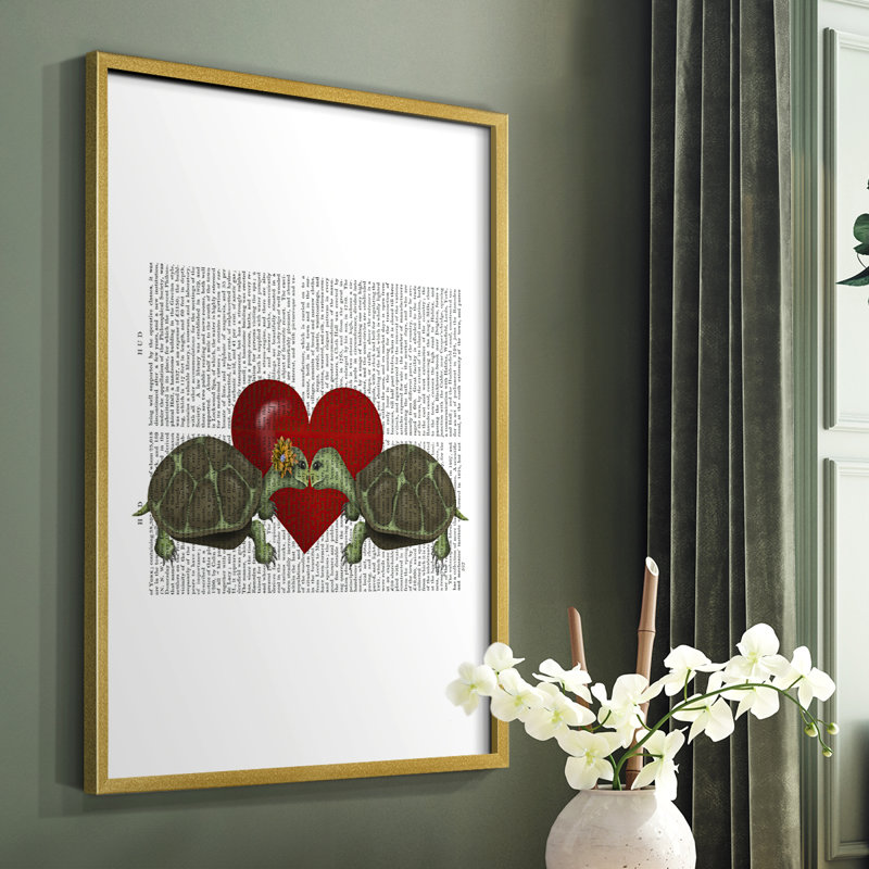 Turtle Kiss Framed Print - Solid Wood, 28" H x 22" W