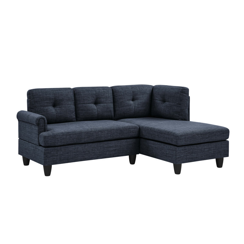 Upholstered L-Shaped Sectional Right Hand Facing, Solid Blue Polyester