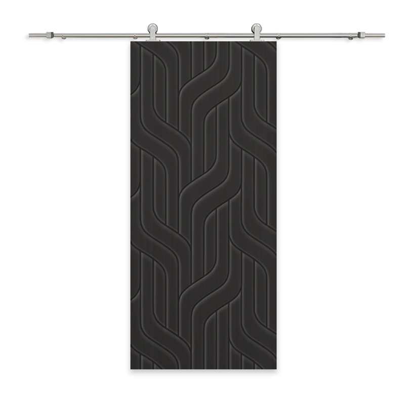 Porte de grange à panneaux et en bois manufacturé avec quincaillerie d'installation, 30 po x 96 po, Noir, Acier inoxydable