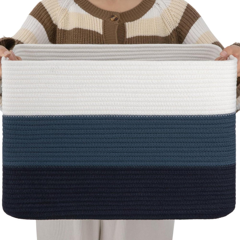 Grand panier général rectangulaire en tissu, Bleu, 50