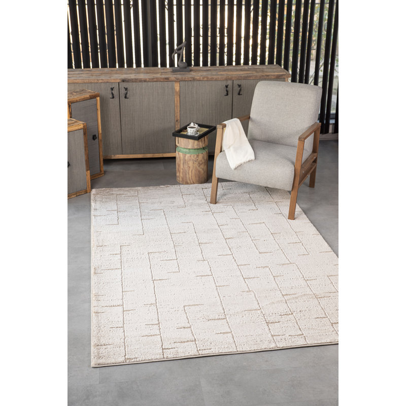 Tapis beige à motif abstrait transitionnel de la collection Leonetti, Rectangulaire 7 pi x 10 pi