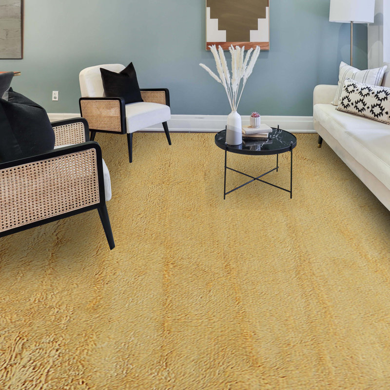 Wool Area Rug in Gold, Rectangle 2' x 3', No Pattern and Not Solid Color