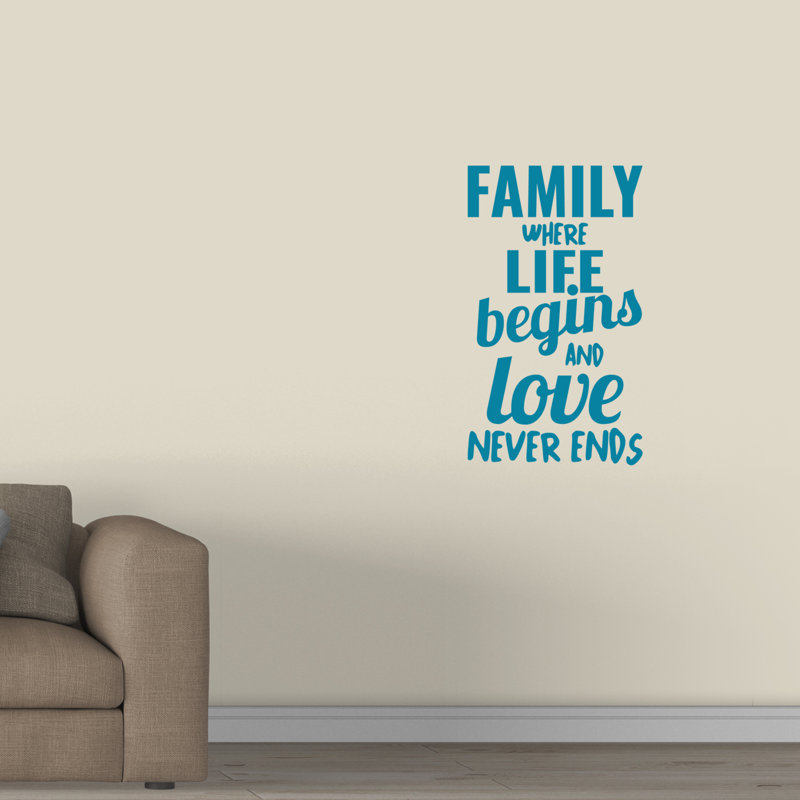 Décalcomanie murale family where life begins, Bleu sarcelle