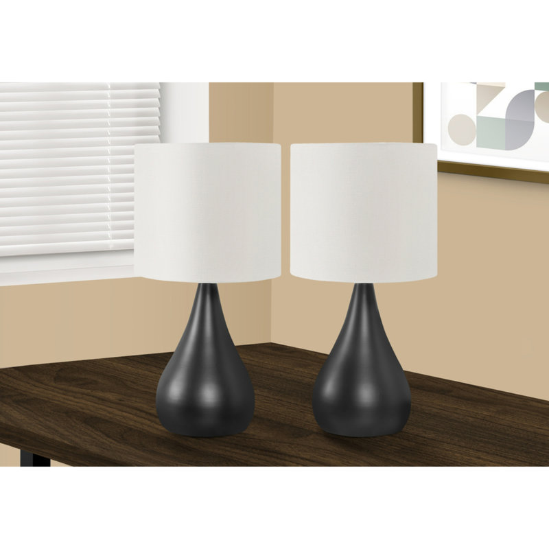 Lighting, ensemble de 2, lampe de table h, 18 po, métal noir, abat-jour, contemporain