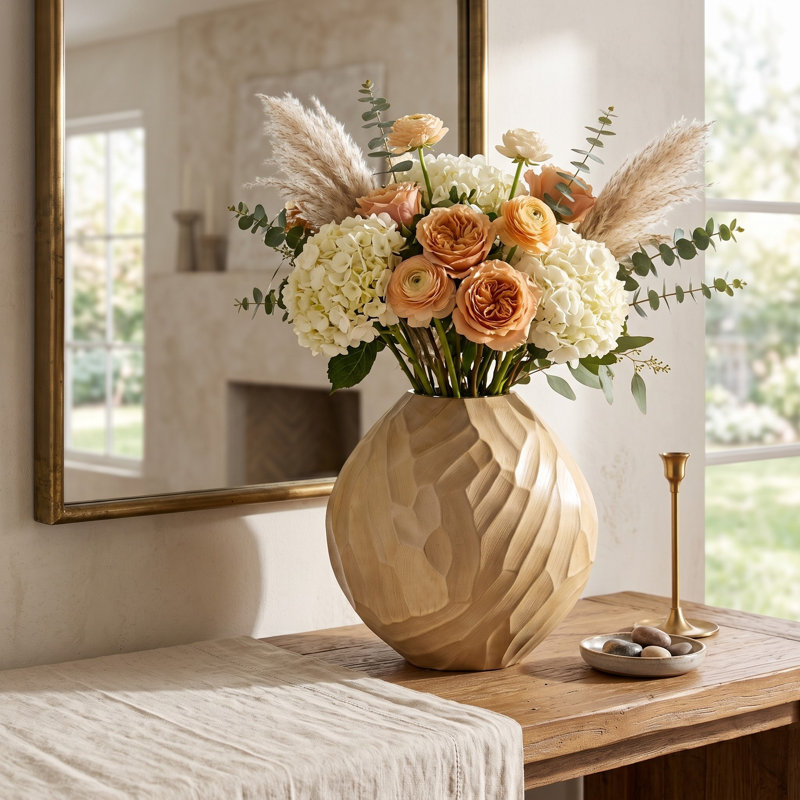 Phillippi Metal Glam Vase, 13.5" H x 13.5" W x 4" D, Champagne