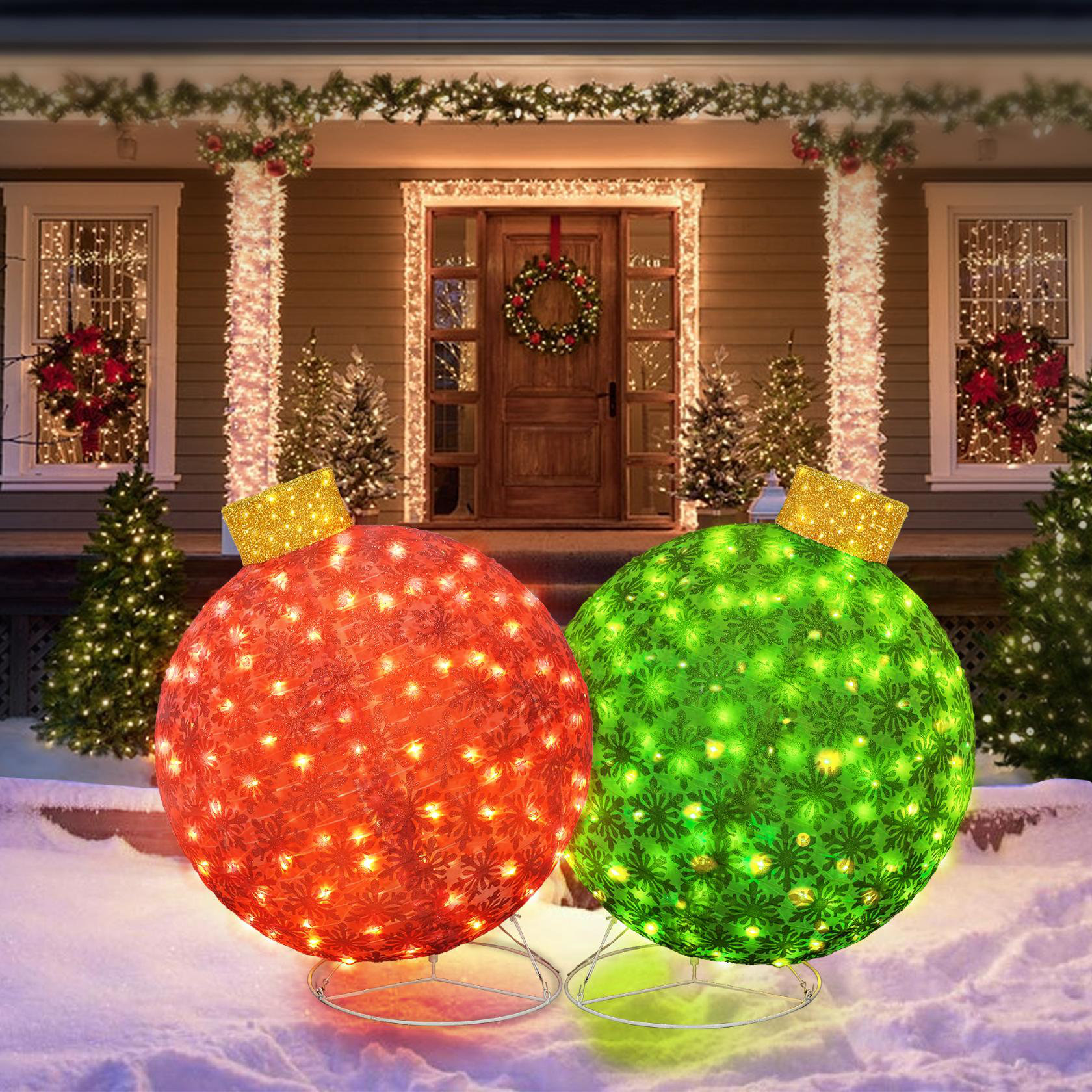 The Holiday Aisle® Outdoor Christmas Balls Lighted, 2Pcs Christmas  Ornaments Outdoor Decorations, Christmas Yard Decorations Outdoor With 100  LED ..., image size:1680x1680