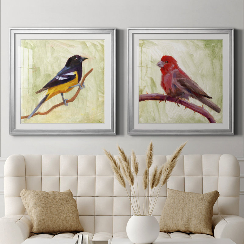 «Backyard Birds I», ensemble de 2 cadres photo, H 26,5 po x l 53 po x P 1,5 po, Papier avec cadre argenté