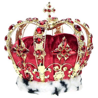 Jeweled King Crown, Red/Silver - 8.5 Inches