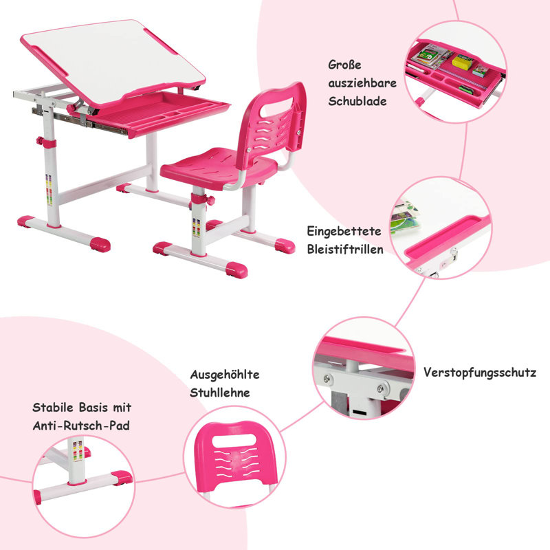 Viet Kids Rectangular Play Or Activity Table and Chair Set, Pink