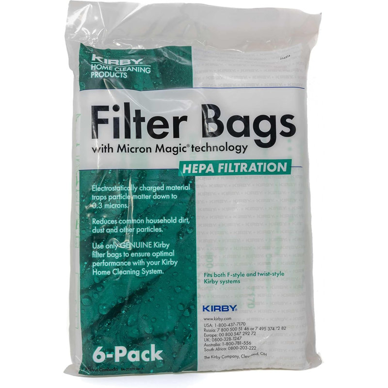 Kirby Micron Magic Plus HEPA Filter Bags 6-Pack | Part #204814 | Compatible with F-Style & Twist-Style Vacuums