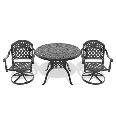 3-Piece All-Weather Cast Aluminum Dining Set, Include 2 Swivel Chairs And 39.37" Round Table With Black Frame