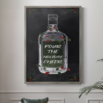 «Holiday Cheers Wine», reproduction encadrée en bois massif