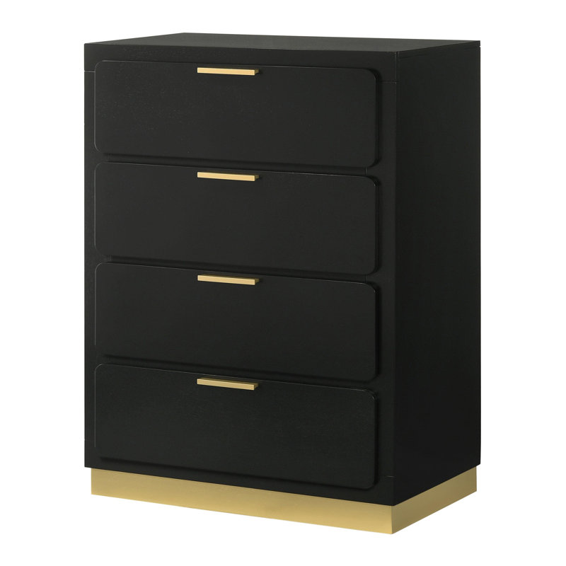 Commode de chambre à 4 tiroirs, Noir
