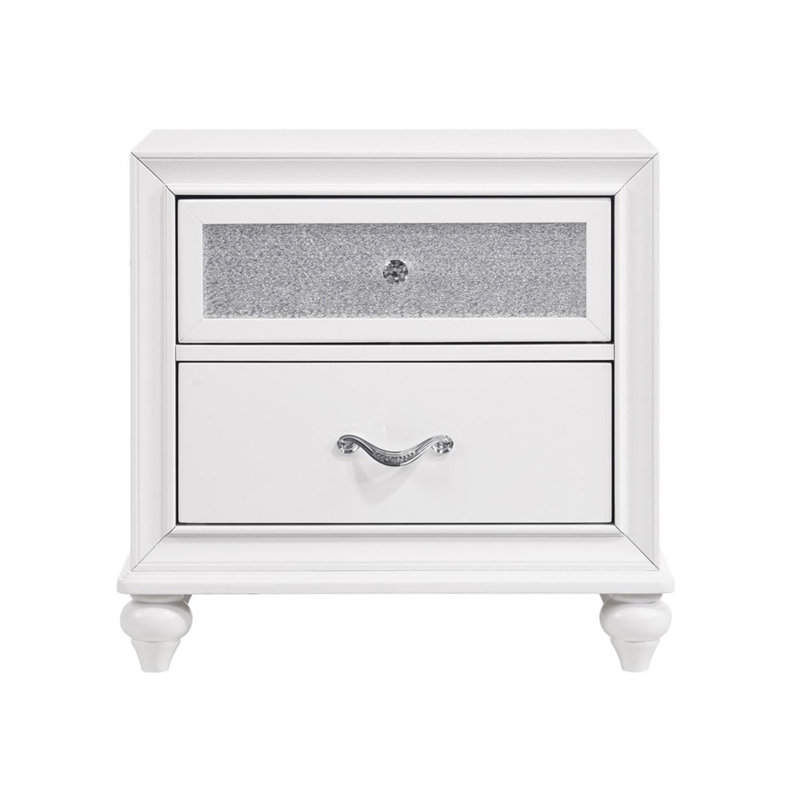 Table de chevet 2 tiroirs avec détails en cristal acrylique, blanc