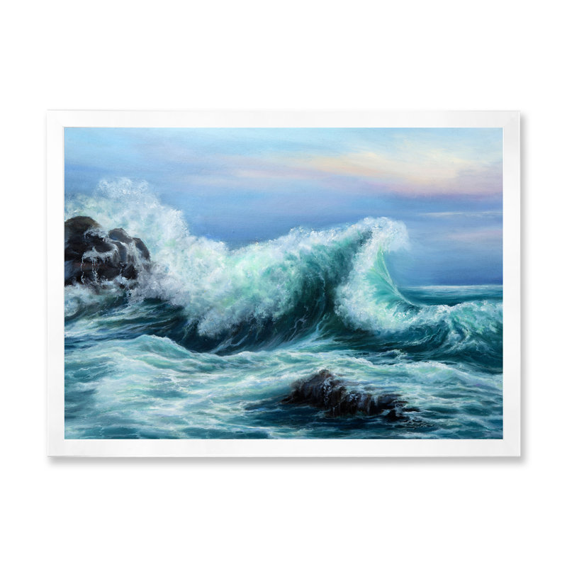 «Wild Blue Ocean Waves X», reproduction de cadre photo sur toile, H 8 po x l 12 po x P 1 po, Cadre photo blanc