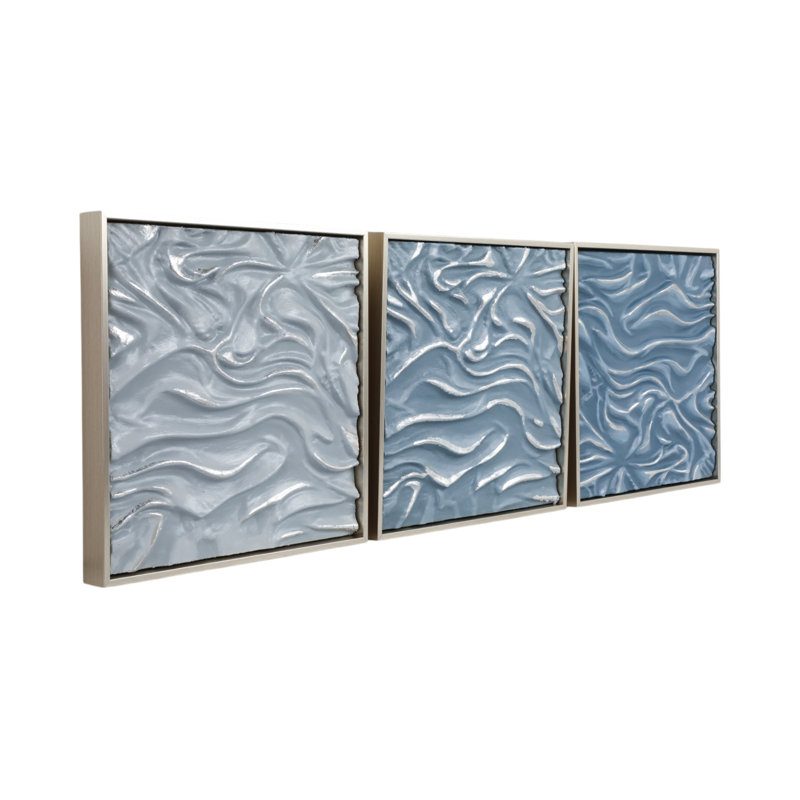 Canvas Art Wall Decor Glass & Acrylic Textured Coastal Design 20" Silver & Metallic for Home, Office, Bedroom, Living Room - Set of 3