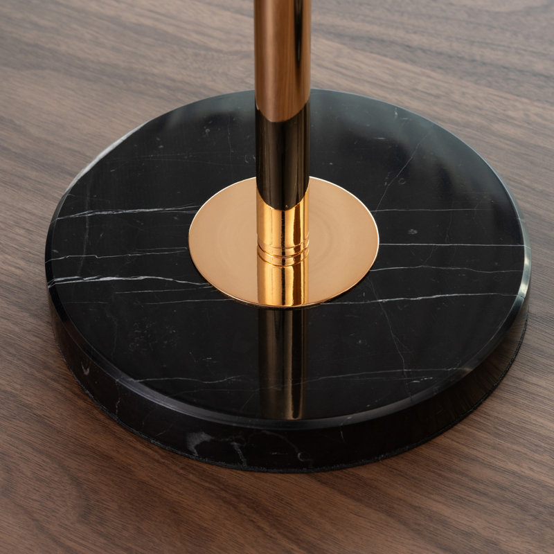 Adjustable height marble top side table with black base, modern decorative pedestal end table for living space