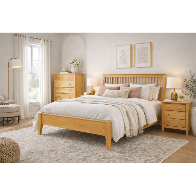 Lit bas en bois massif Fitz, Grand lit, Standard
