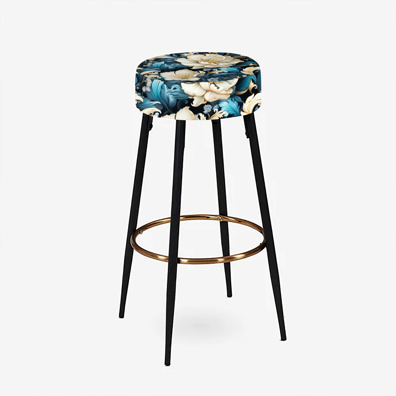 Ensemble de 2 tabourets de bar damassés bleu et blanc Dynasty