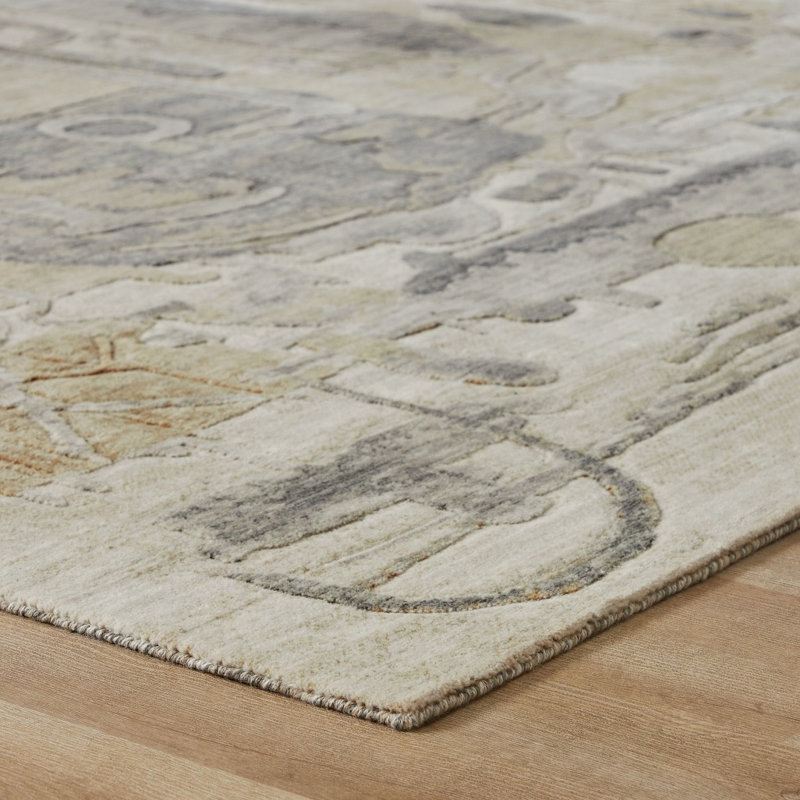 Studio Glyphs by Katie Merz Sandstone Gray Wool Handcrafted Area Rug, Rectangle 9'9" x 12'6"