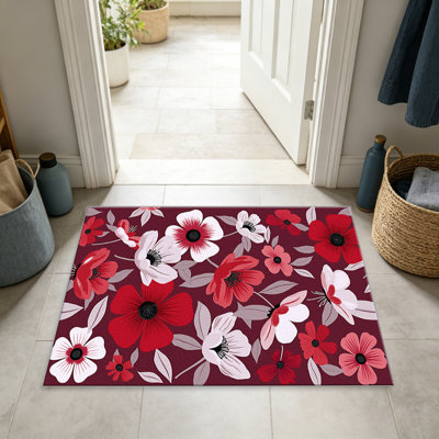 Tapis rouge et blanc Coquelicots pour le salon, doux et confortable, convient à toutes les saisons, facile à entretenir, tapis de sol intérieur lavable à la machine, sous la ferme pour la chambre à coucher, la salle à manger, le bureau, le patio, le