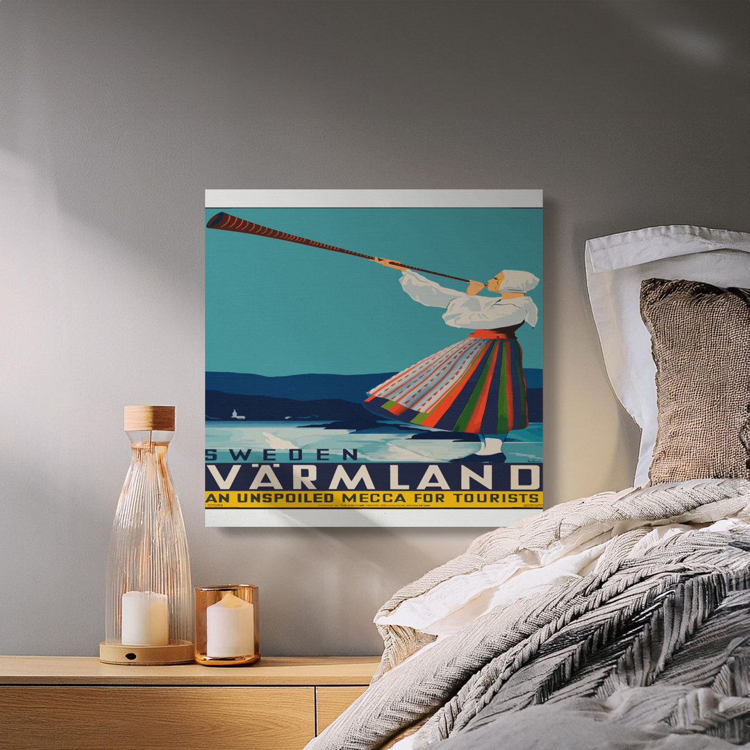 Sweden Varmland Canvas Wall Art, Vintage Travel Poster Print, Gallery Wrapped, Ready to Hang, Scandinavian Decor, Archival Quality